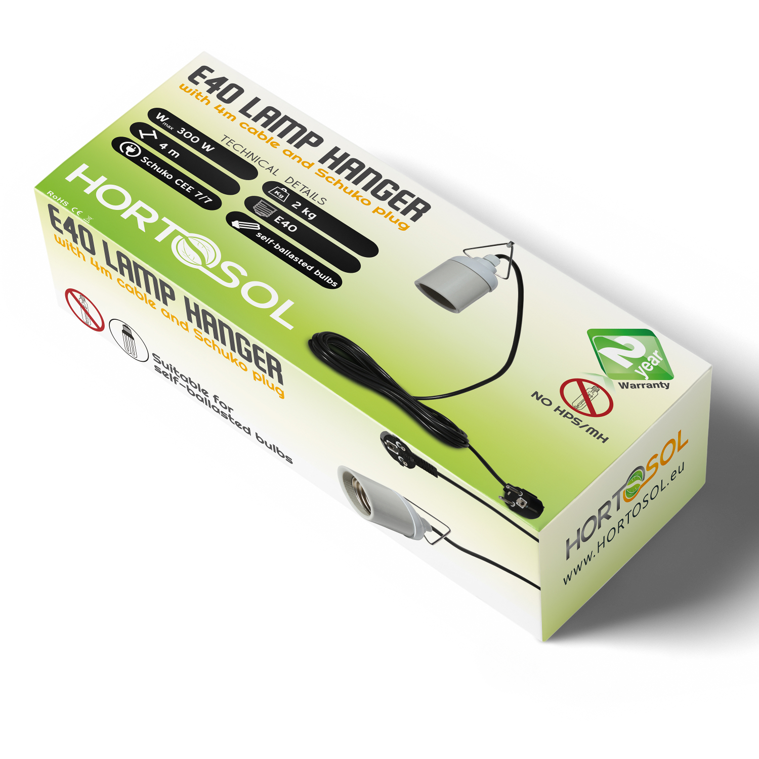 Hortosol E40 Lampen Aufhänger Fassung 4m verkabelt Details 1